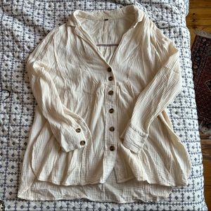 Free People Oversized Button Up Peasant Blouse Tunic